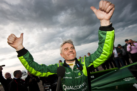 Electric shock: Lord Drayson celebrates smashing the 40-year-old land speed record